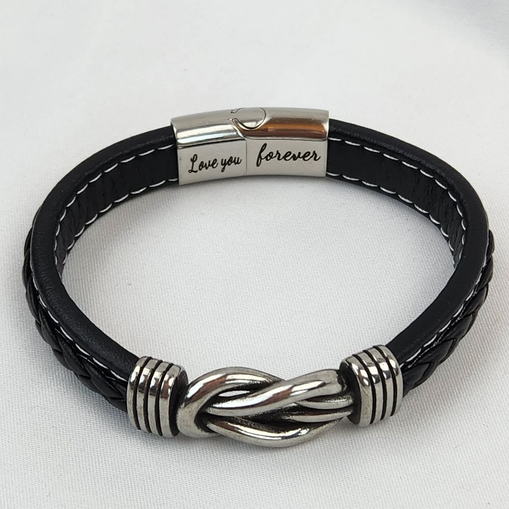 🔸️NIB Black "To My Man" Braided Leather Infinity Knot Cuff Bracelet 7.8" - Picture 7 of 11